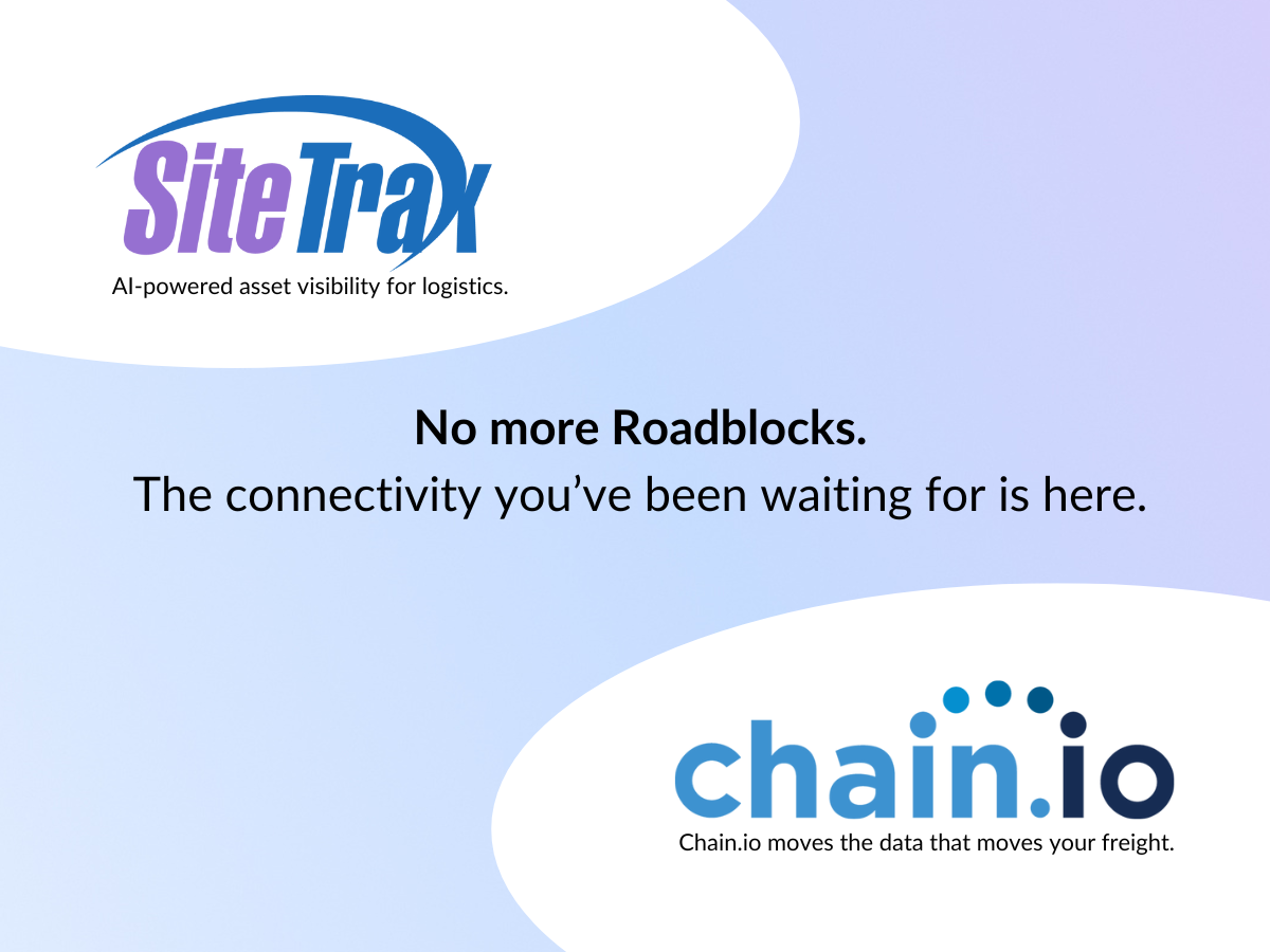 Graphic illustration of announcement with SiteTrax.io and Chain.io logos